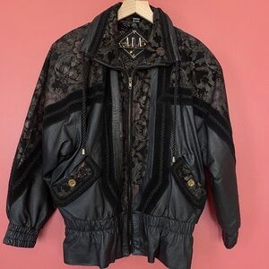 Vintage Embroidered Genuine Leather Bomber Jacket